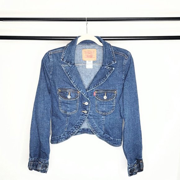 Levi's Vintage 90s 2-Button Curved Front Crop Blue Denim Jacket Size Large JR